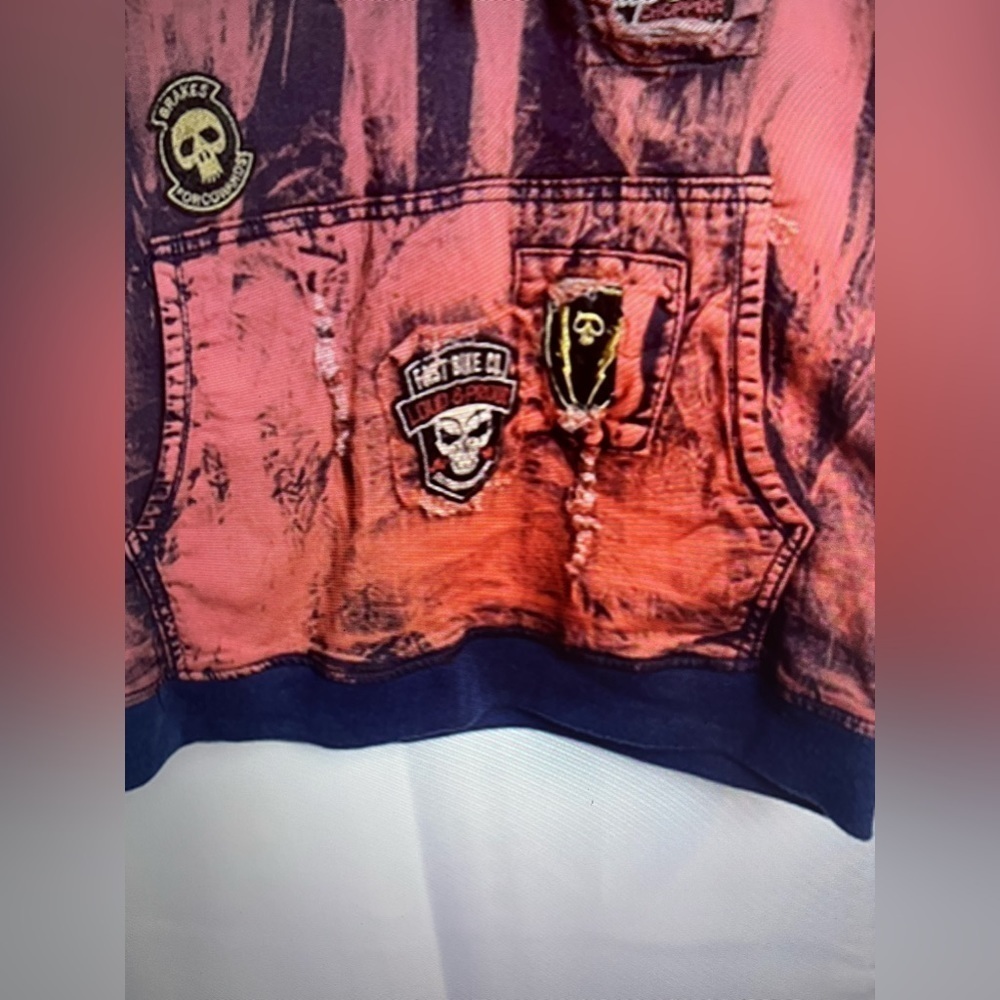 Imperious Men’s Graphic Distressed skull Patch Work Hoddie Sweatshirt Red M NWT - Picture 8 of 9